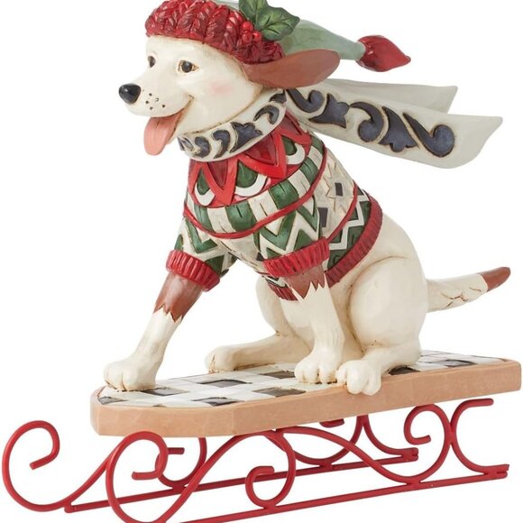 Jim Shore Heartwood Creek Highland Glen Dog on Sled Dashing Downhill Figurine - Picture 1 of 6